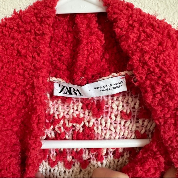 Zara Jacquard fuzzy thick knit red/white/pink warm sweater - Picture 5 of 6